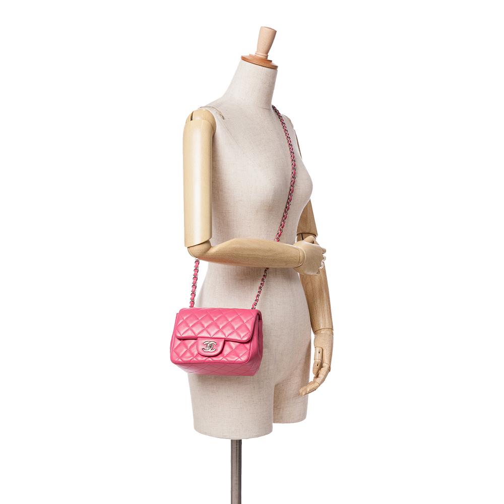 Chanel B Chanel Pink Dark Pink Lambskin Leather Leather Mini Square Classic Lambskin Single Flap Italy