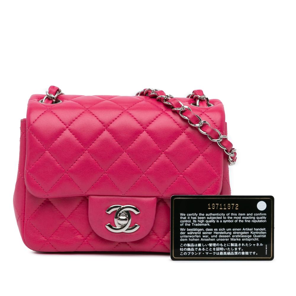 Chanel B Chanel Pink Dark Pink Lambskin Leather Leather Mini Square Classic Lambskin Single Flap Italy
