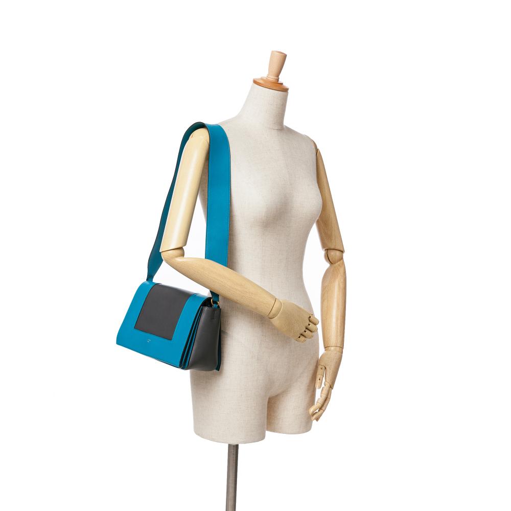 Celine B Celine Black with Blue Calf Leather Frame Shoulder Bag Italy