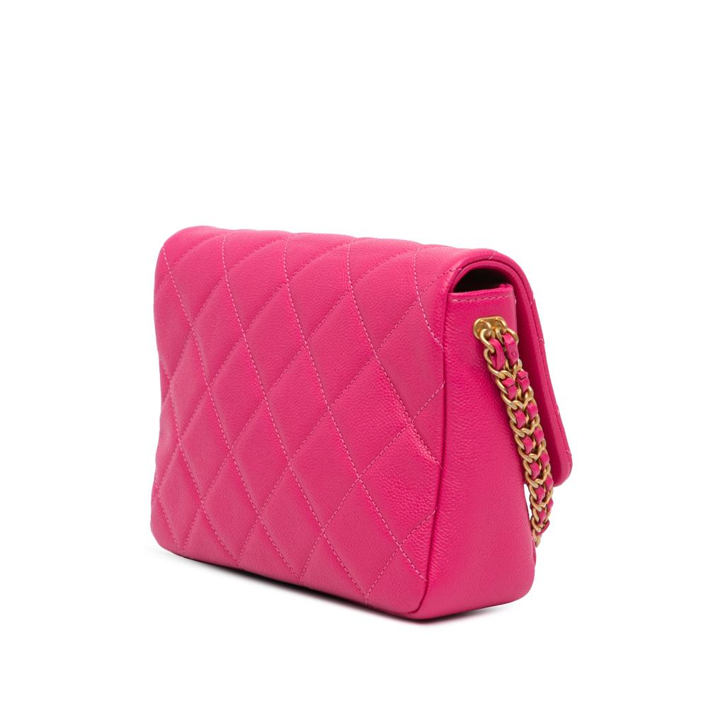 Chanel AB Chanel Pink Dark Pink Caviar Leather Leather Small Quilted Caviar Chain Melody Flap Italy