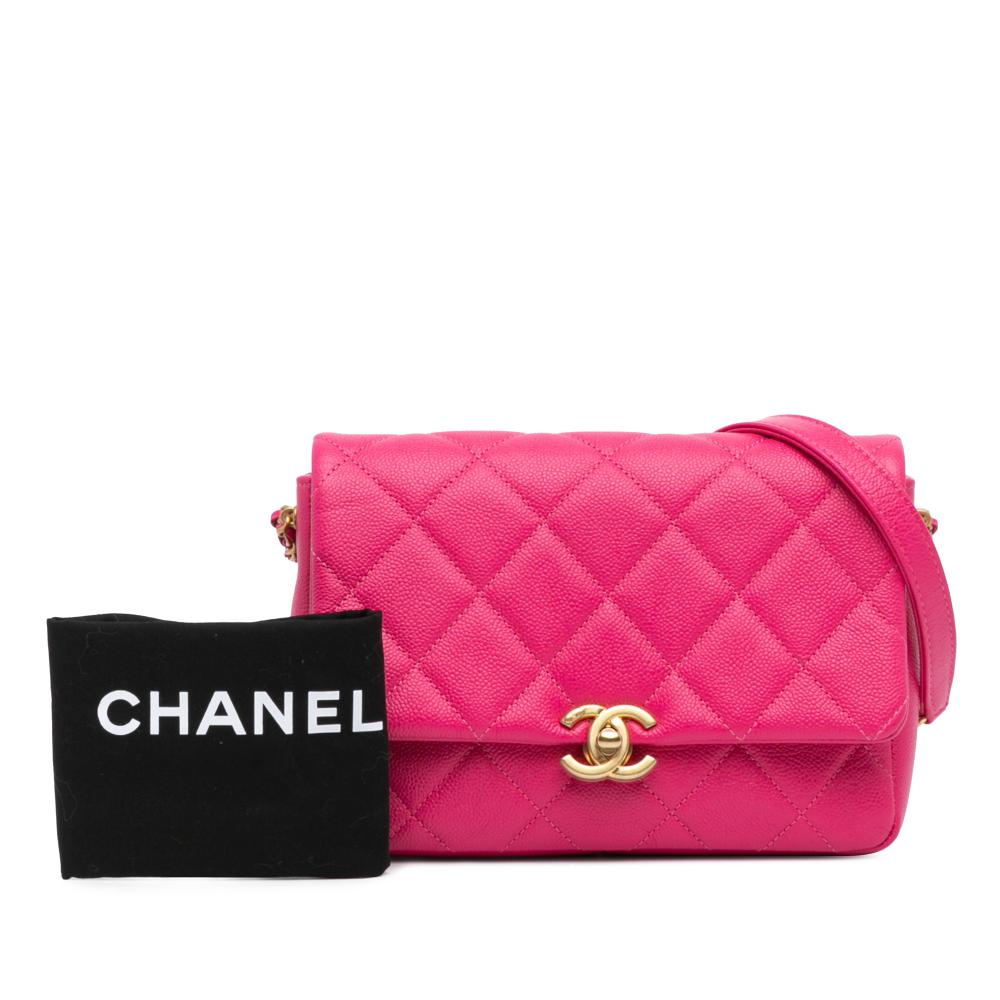 Chanel AB Chanel Pink Dark Pink Caviar Leather Leather Small Quilted Caviar Chain Melody Flap Italy