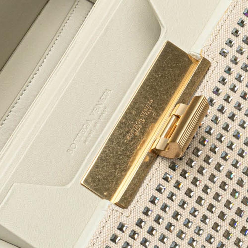 Bottega Veneta B Bottega Veneta Brown Light Beige Canvas Fabric Crystal Embellished Daisey Crossbody Italy