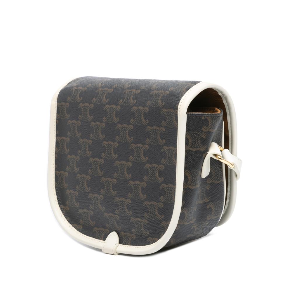 Celine B Celine Brown Dark Brown with White Coated Canvas Fabric Medium Triomphe Folco Crossbody France