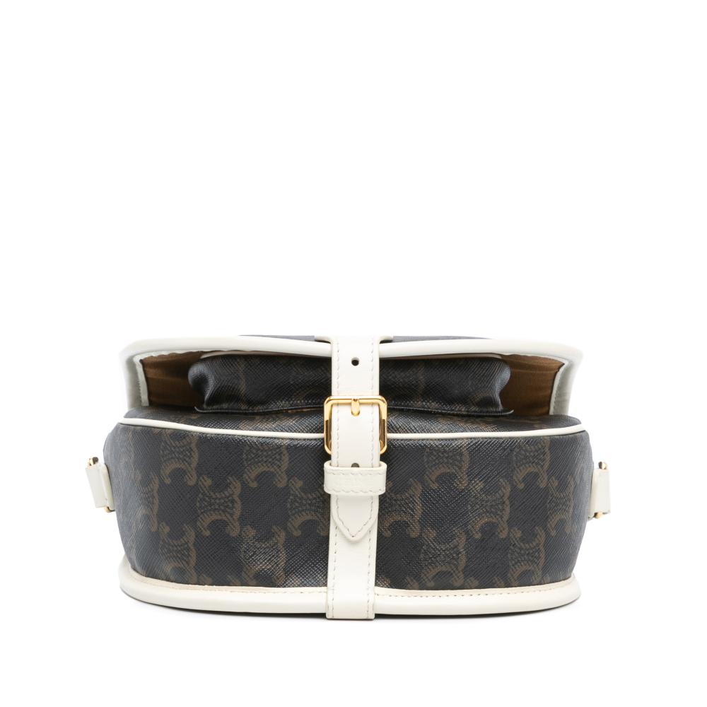 Celine B Celine Brown Dark Brown with White Coated Canvas Fabric Medium Triomphe Folco Crossbody France