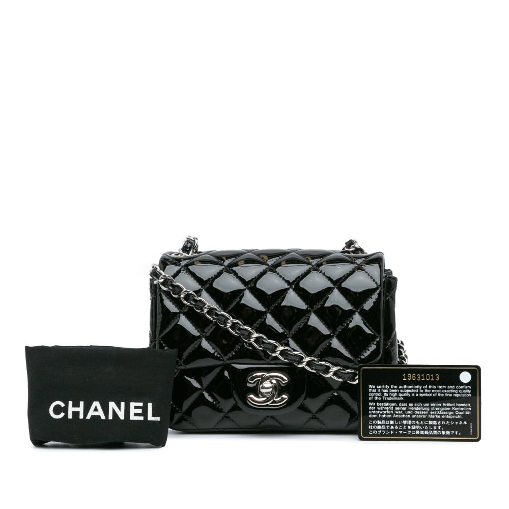 Chanel B Chanel Black Patent Leather Leather Mini Square Classic Patent Single Flap Italy