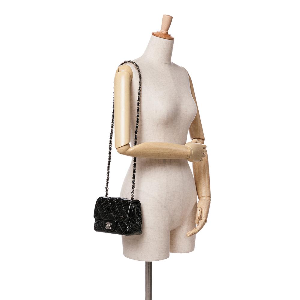 Chanel B Chanel Black Patent Leather Leather Mini Square Classic Patent Single Flap Italy