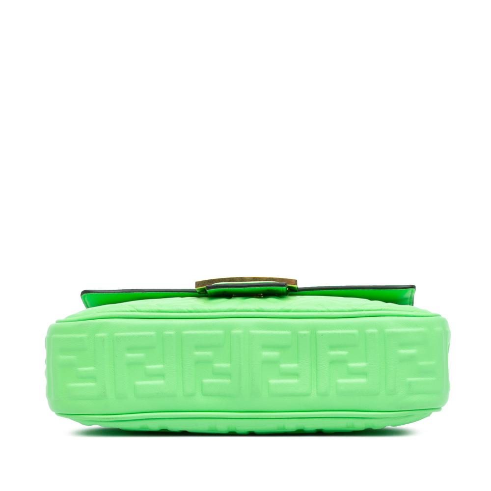 Fendi B Fendi Green Light Green Calf Leather Zucca Embossed Chain Midi Baguette Italy