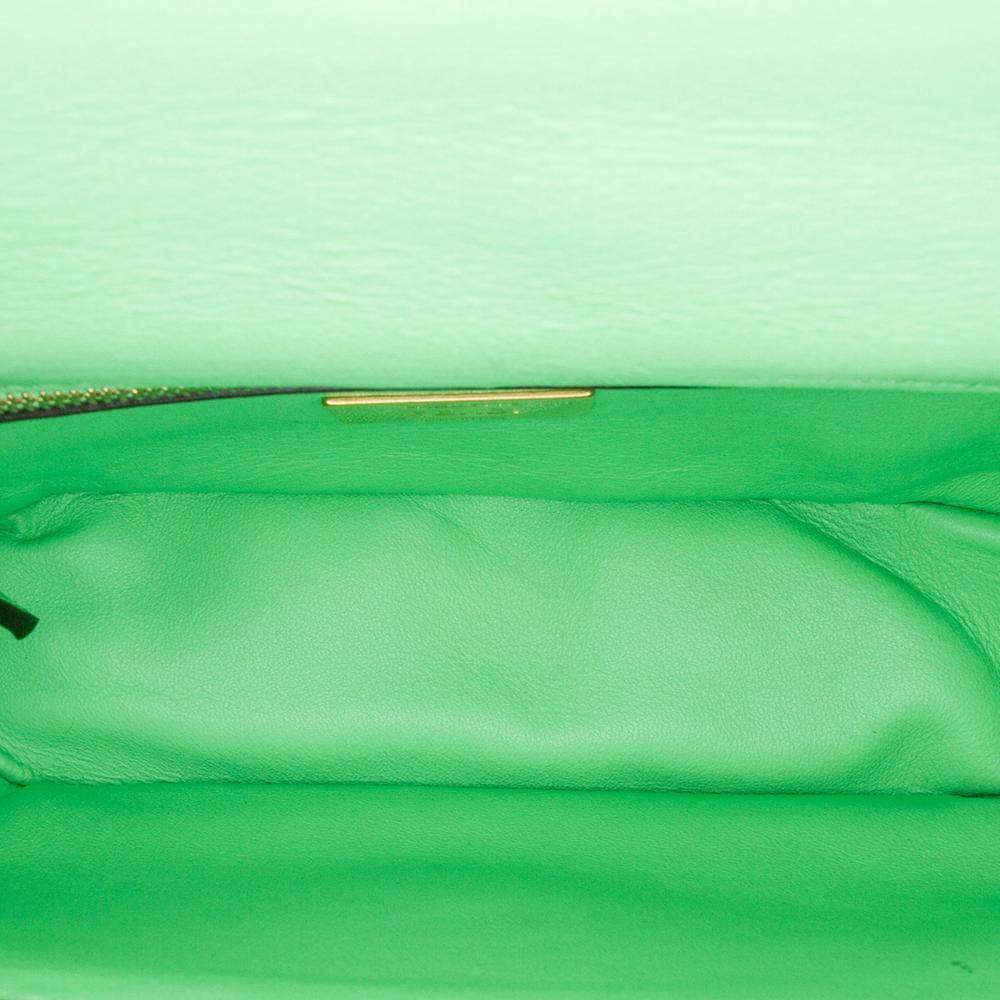 Fendi B Fendi Green Light Green Calf Leather Zucca Embossed Chain Midi Baguette Italy