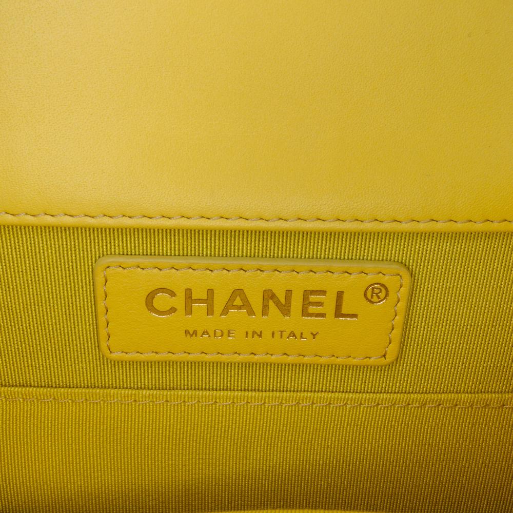 Chanel AB Chanel Yellow Lambskin Leather Leather Quilted Lambskin North South Boy Flap Italy