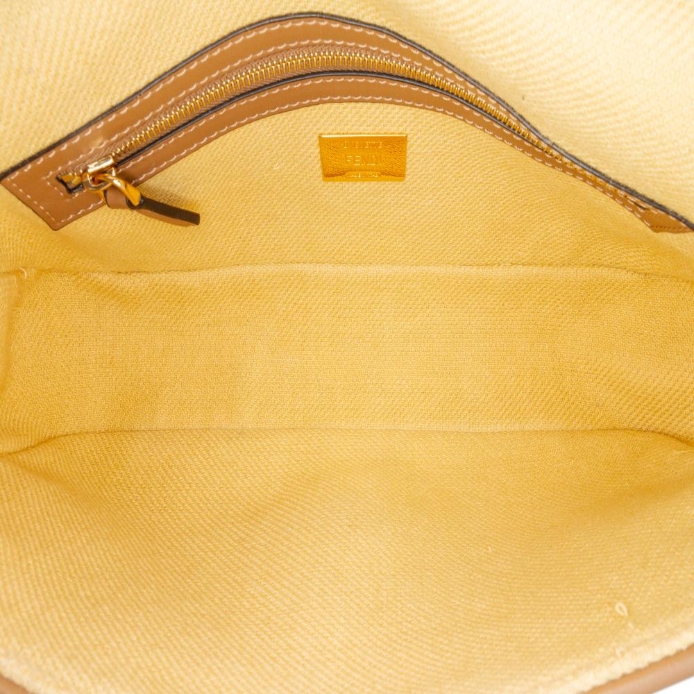 Fendi B Fendi Yellow Canvas Fabric Zucca Embroidered Baguette Satchel Italy