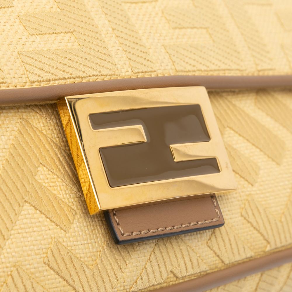 Fendi B Fendi Yellow Canvas Fabric Zucca Embroidered Baguette Satchel Italy