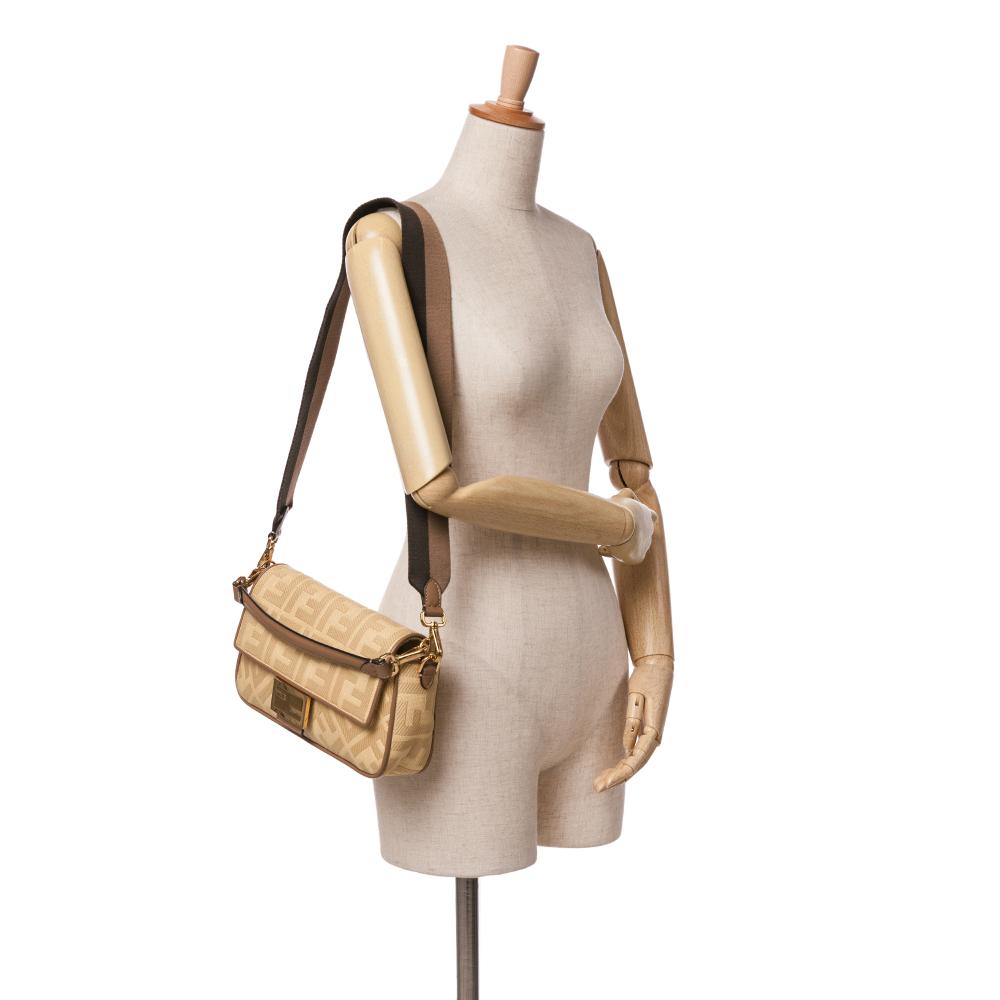 Fendi B Fendi Yellow Canvas Fabric Zucca Embroidered Baguette Satchel Italy