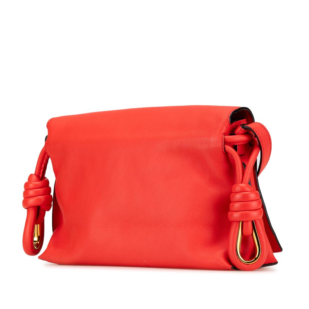 Loewe B LOEWE Red Calf Leather Flamenco Knot Whipstitch Crossbody Spain