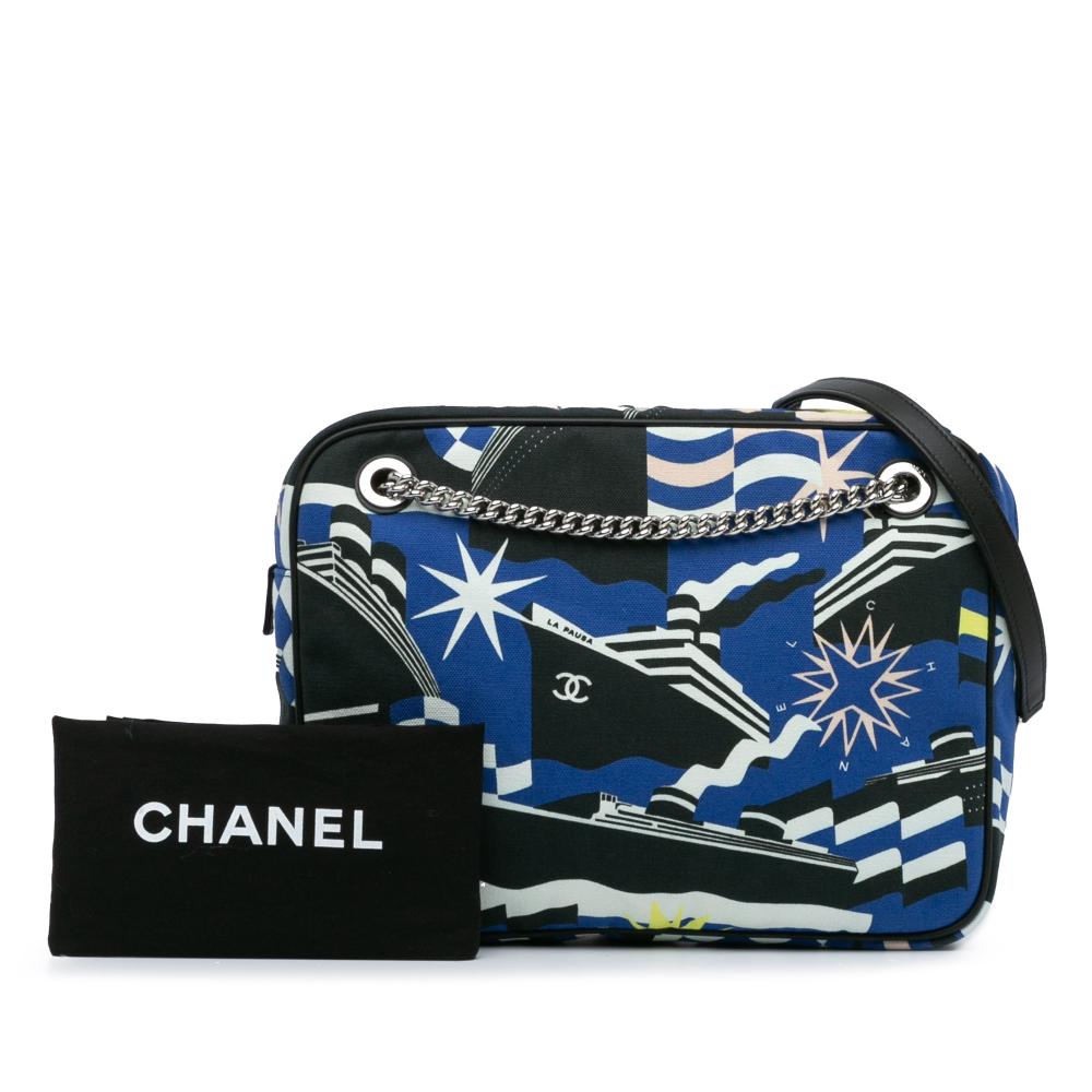 Chanel B Chanel Blue with Black Canvas Fabric Small La Pausa Bay Camera Bag Italy