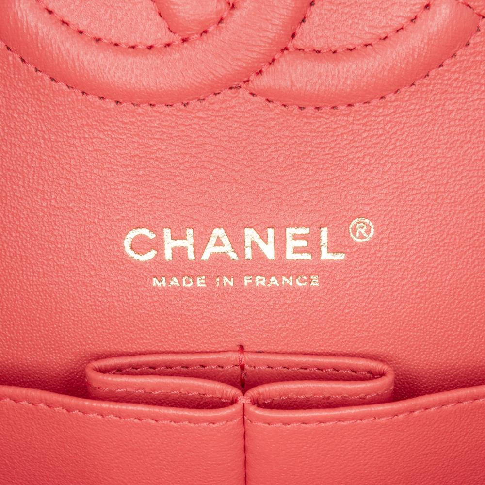 Chanel B Chanel Red Indian Red Lambskin Leather Leather Medium Classic Chevron Lambskin Double Flap France