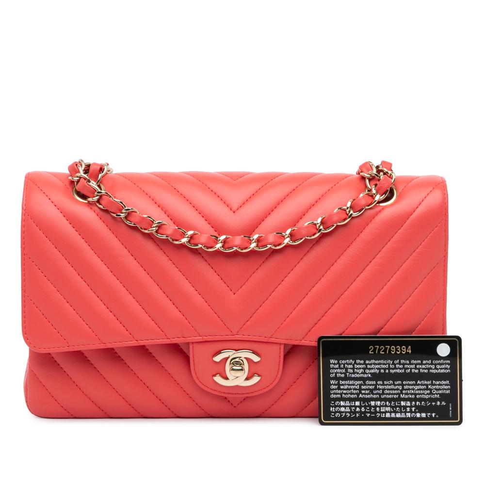 Chanel B Chanel Red Indian Red Lambskin Leather Leather Medium Classic Chevron Lambskin Double Flap France