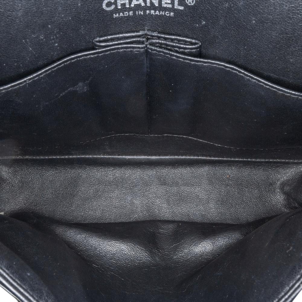 Chanel B Chanel Black Patent Leather Leather Medium Classic Chevron Patent Double Flap France