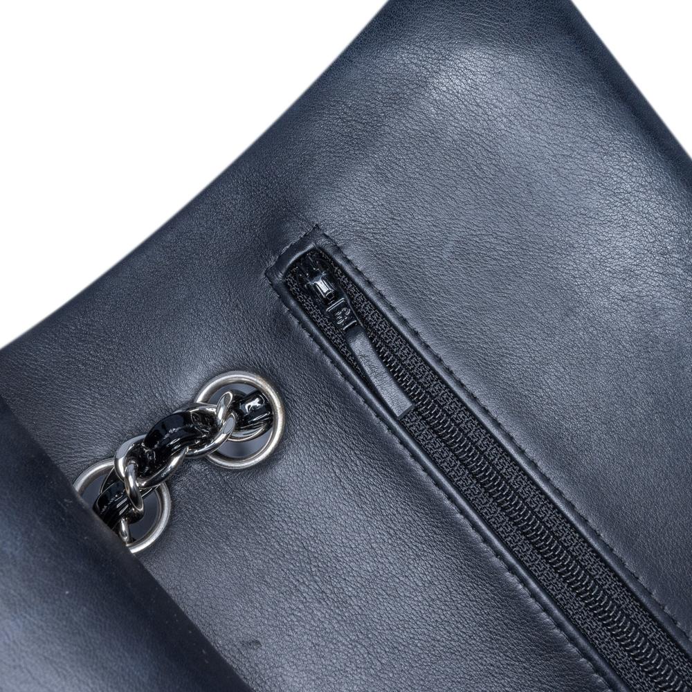 Chanel B Chanel Black Patent Leather Leather Medium Classic Chevron Patent Double Flap France