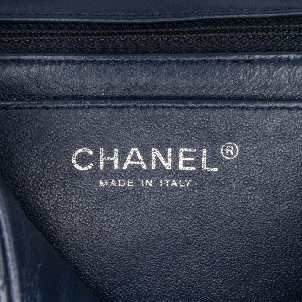 Chanel B Chanel Blue Navy Patent Leather Leather Mini Square Classic Chevron Patent Single Flap Italy