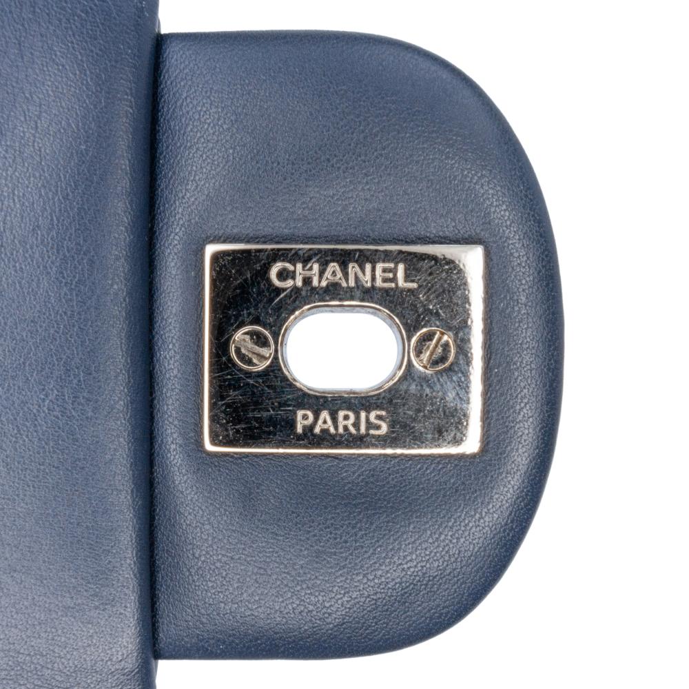 Chanel B Chanel Blue Navy Patent Leather Leather Mini Square Classic Chevron Patent Single Flap Italy