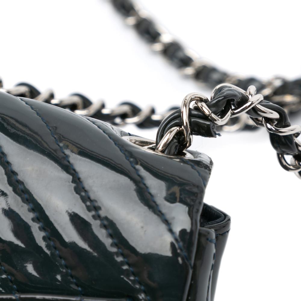 Chanel B Chanel Blue Navy Patent Leather Leather Mini Square Classic Chevron Patent Single Flap Italy