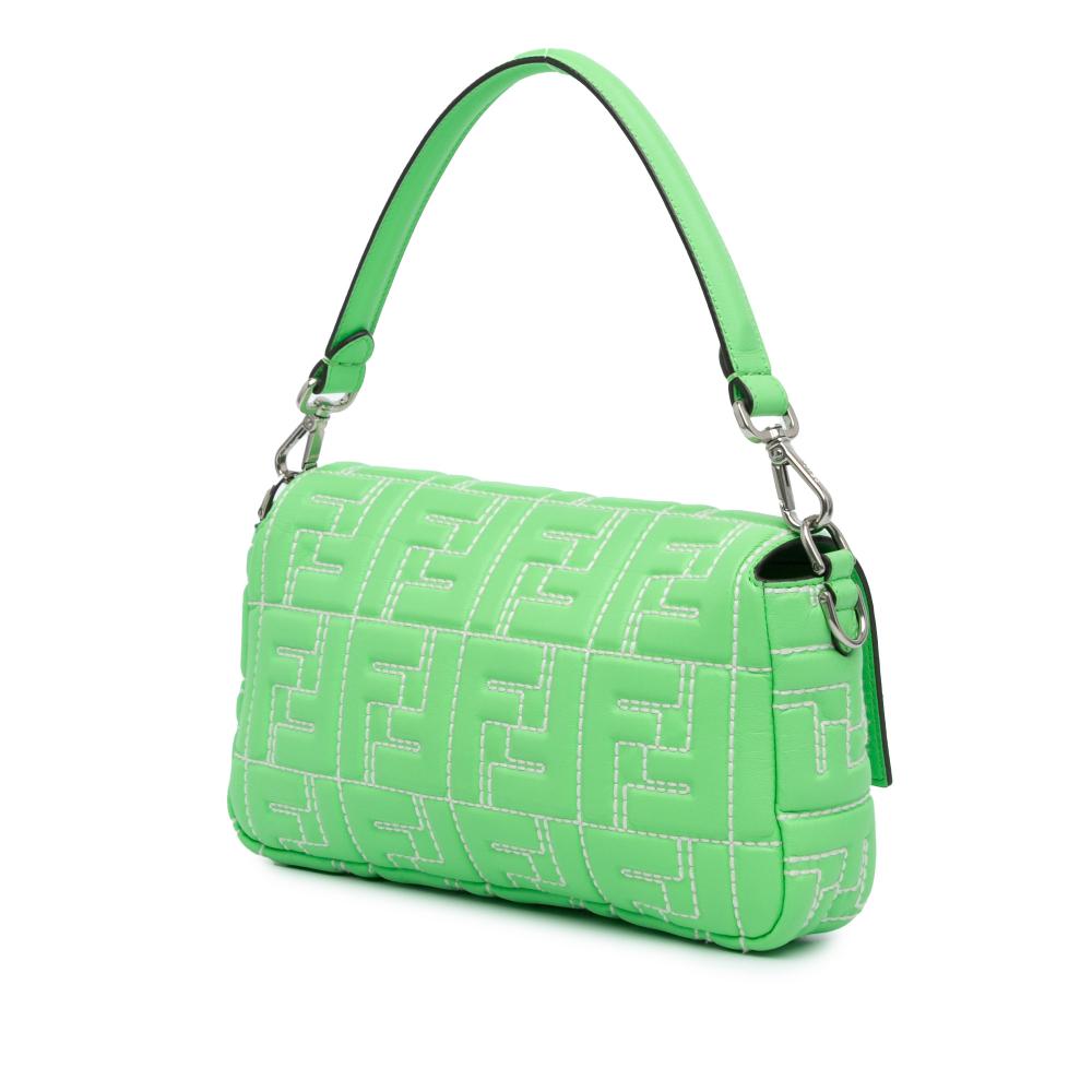 Fendi B Fendi Green Light Green Calf Leather Zucca Embossed Stitched Baguette Satchel Italy