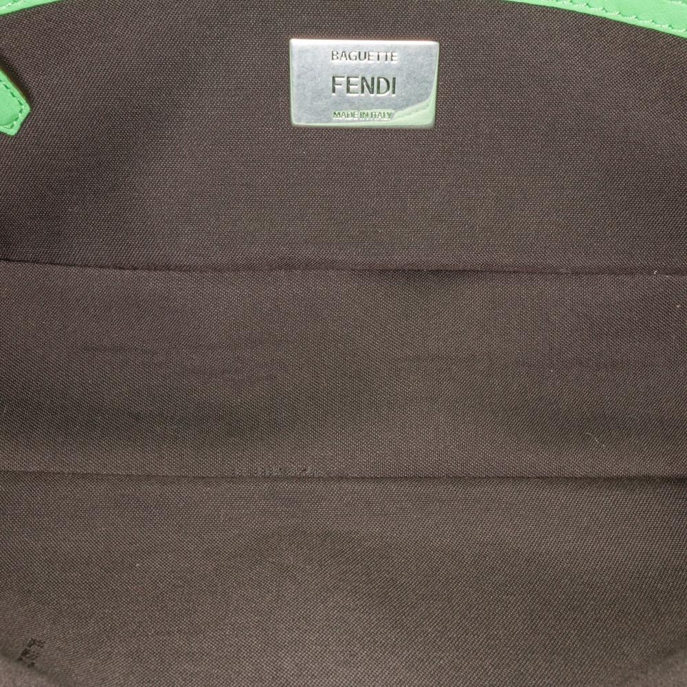 Fendi B Fendi Green Light Green Calf Leather Zucca Embossed Stitched Baguette Satchel Italy