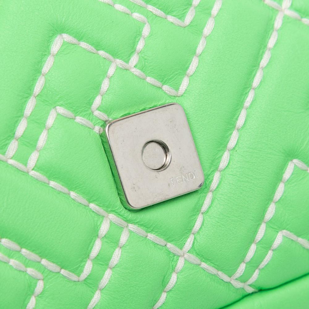 Fendi B Fendi Green Light Green Calf Leather Zucca Embossed Stitched Baguette Satchel Italy