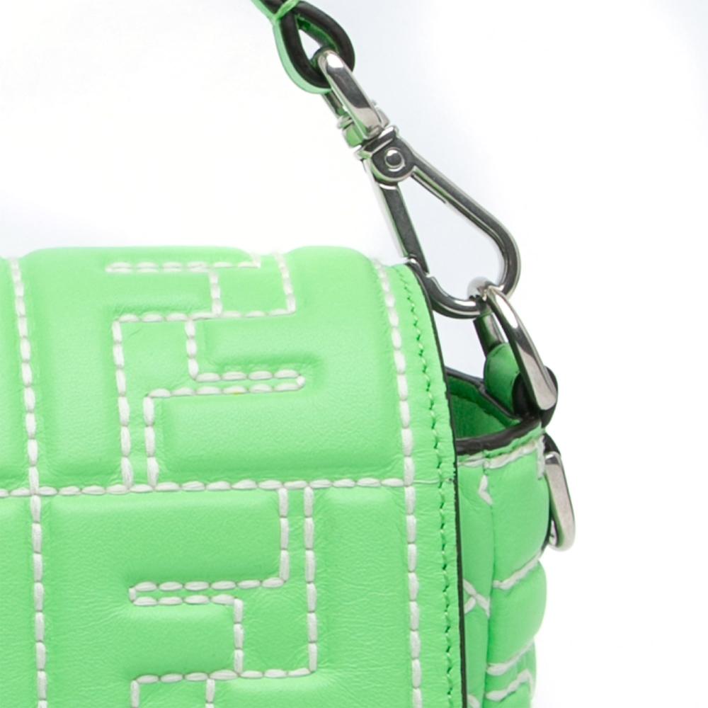 Fendi B Fendi Green Light Green Calf Leather Zucca Embossed Stitched Baguette Satchel Italy