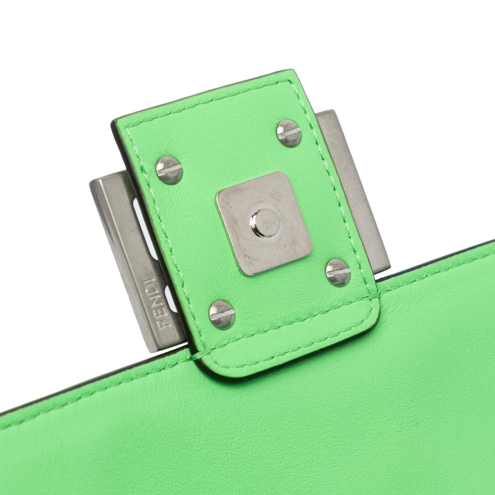 Fendi B Fendi Green Light Green Calf Leather Zucca Embossed Stitched Baguette Satchel Italy