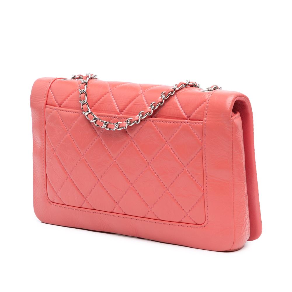 Chanel B Chanel Pink Salmon Calf Leather Crumpled skin Bi Quilted Vintage Full Flap France