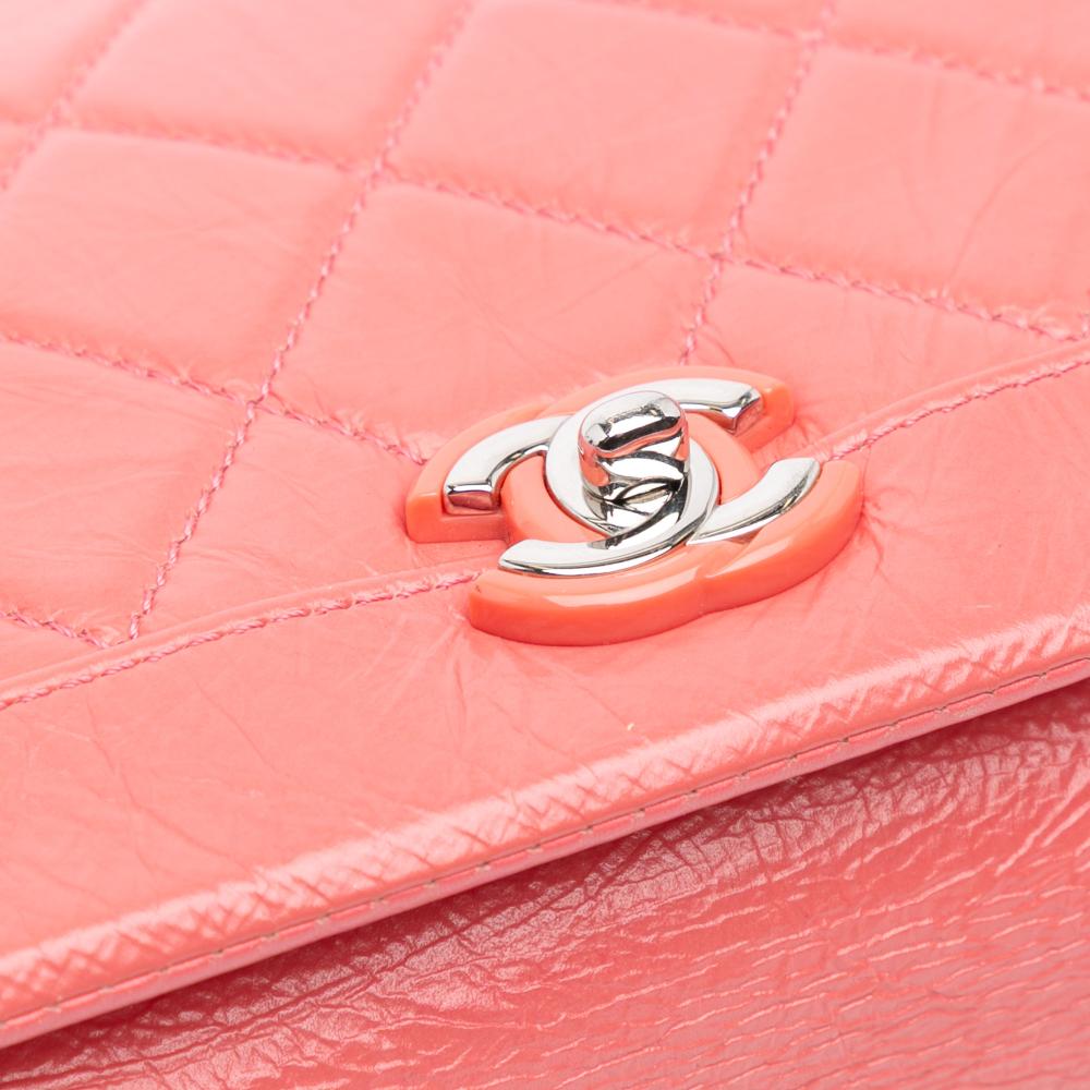 Chanel B Chanel Pink Salmon Calf Leather Crumpled skin Bi Quilted Vintage Full Flap France