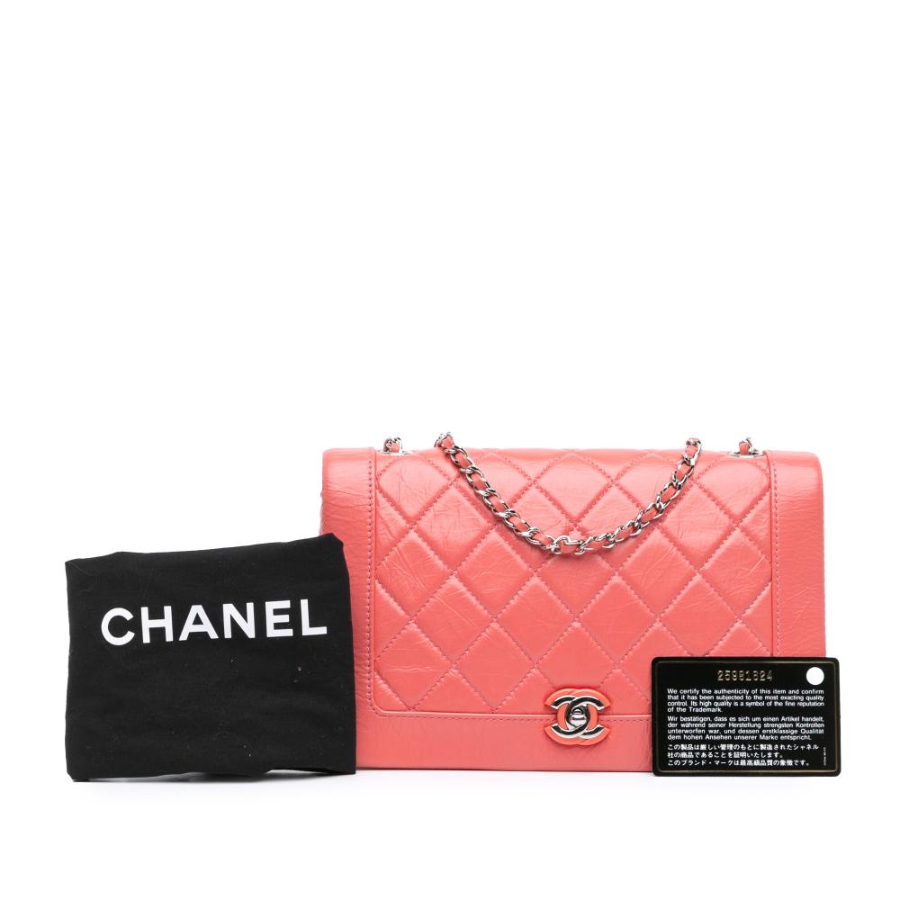 Chanel B Chanel Pink Salmon Calf Leather Crumpled skin Bi Quilted Vintage Full Flap France