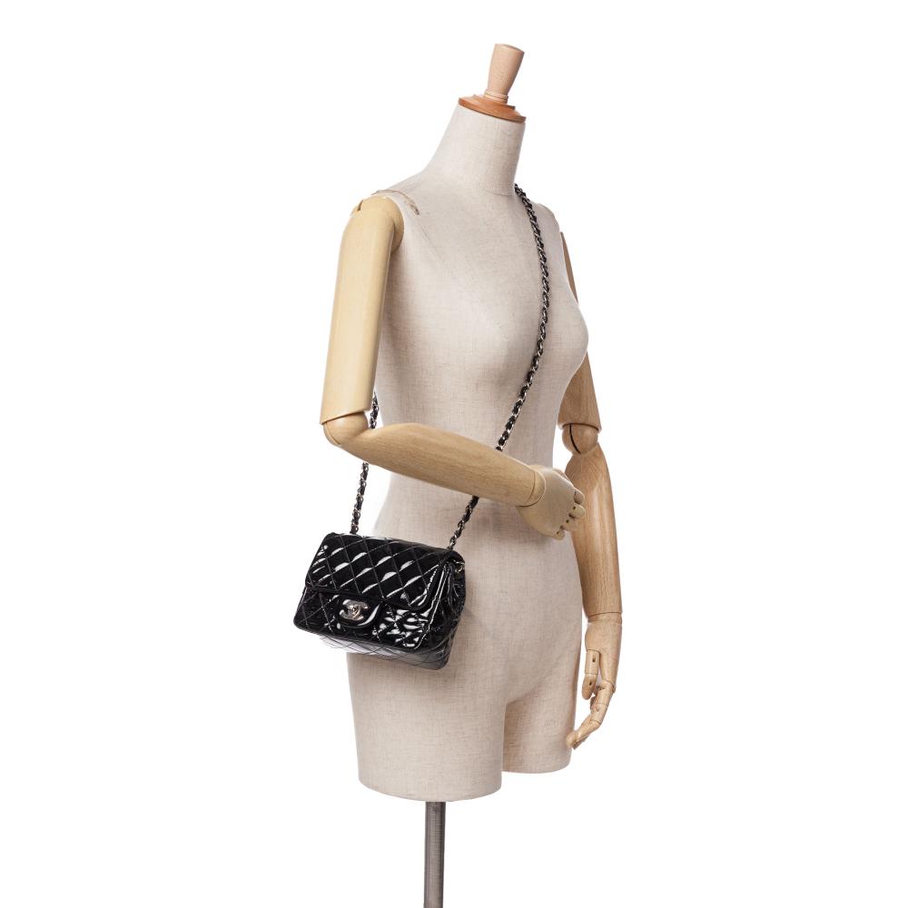 Chanel B Chanel Black Patent Leather Leather Mini Square Classic Patent Single Flap Italy