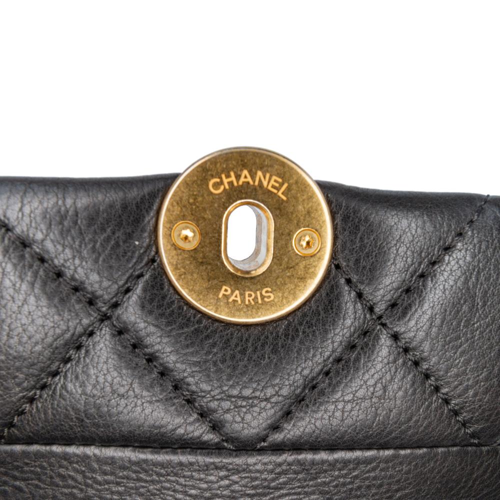 Chanel B Chanel Black Calf Leather Mini Quilted skin Pearl CC Accordion Flap Italy