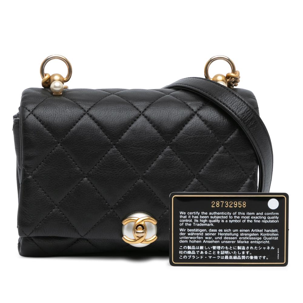 Chanel B Chanel Black Calf Leather Mini Quilted skin Pearl CC Accordion Flap Italy