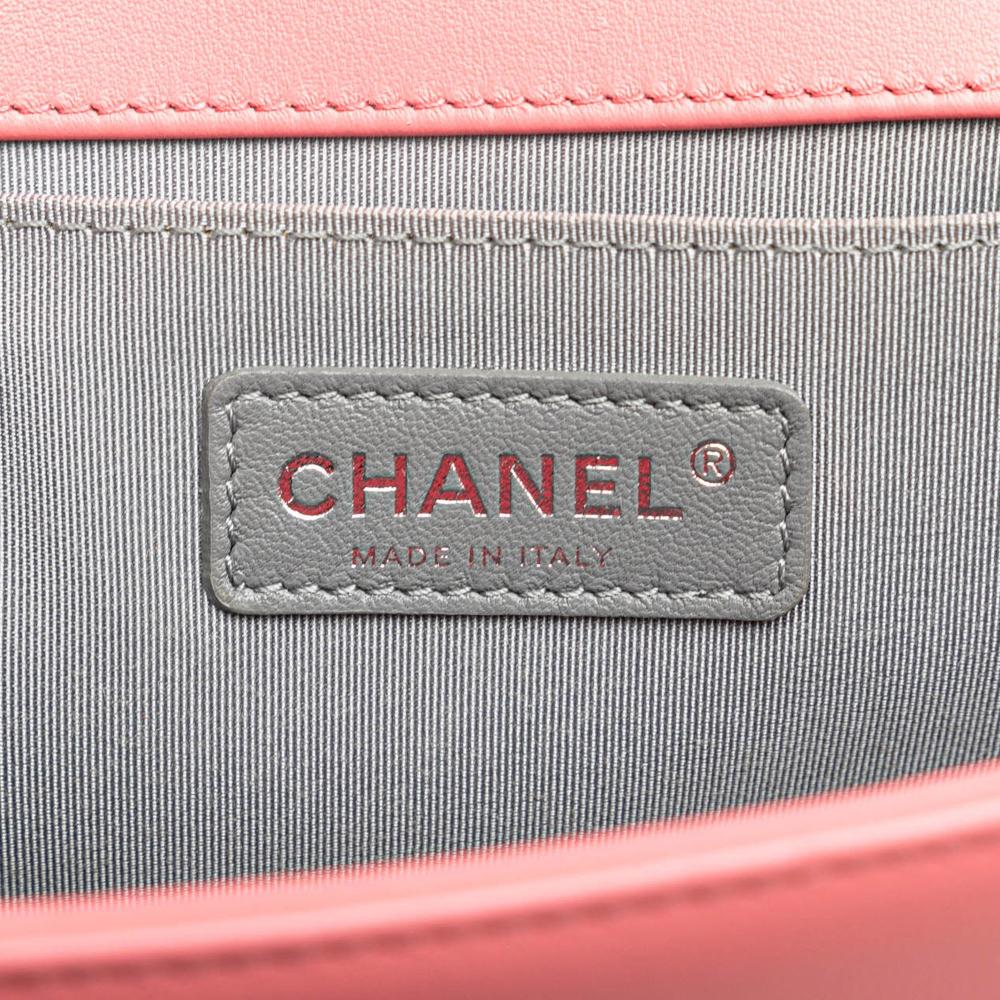 Chanel AB Chanel Pink Lambskin Leather Leather Old Medium Chevron Lambskin Boy Flap Italy