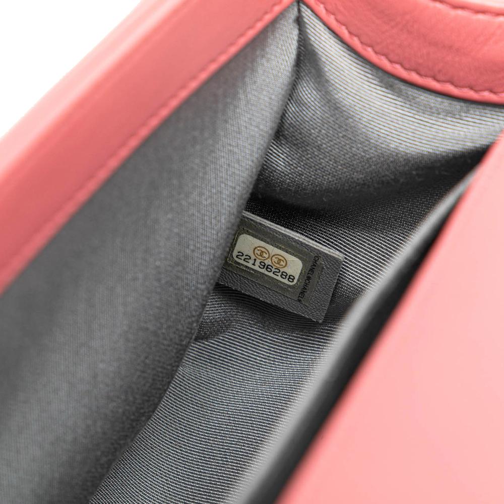 Chanel AB Chanel Pink Lambskin Leather Leather Old Medium Chevron Lambskin Boy Flap Italy