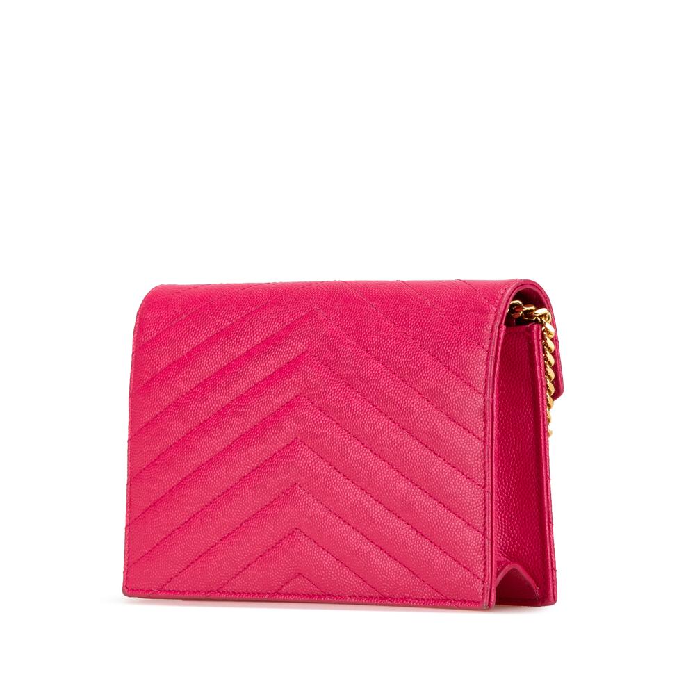 Saint Laurent B Saint Laurent Pink Hot Pink Calf Leather Grain De Poudre Cassandre Envelope Chain Wallet Italy