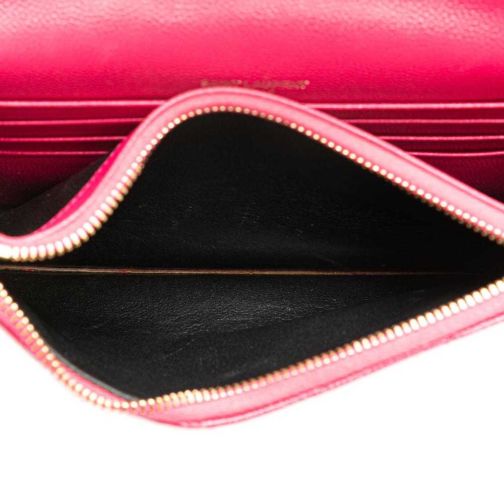 Saint Laurent B Saint Laurent Pink Hot Pink Calf Leather Grain De Poudre Cassandre Envelope Chain Wallet Italy