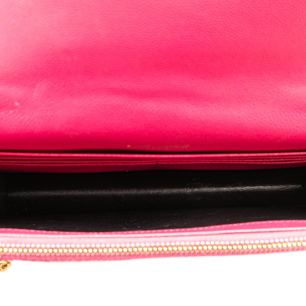Saint Laurent B Saint Laurent Pink Hot Pink Calf Leather Grain De Poudre Cassandre Envelope Chain Wallet Italy