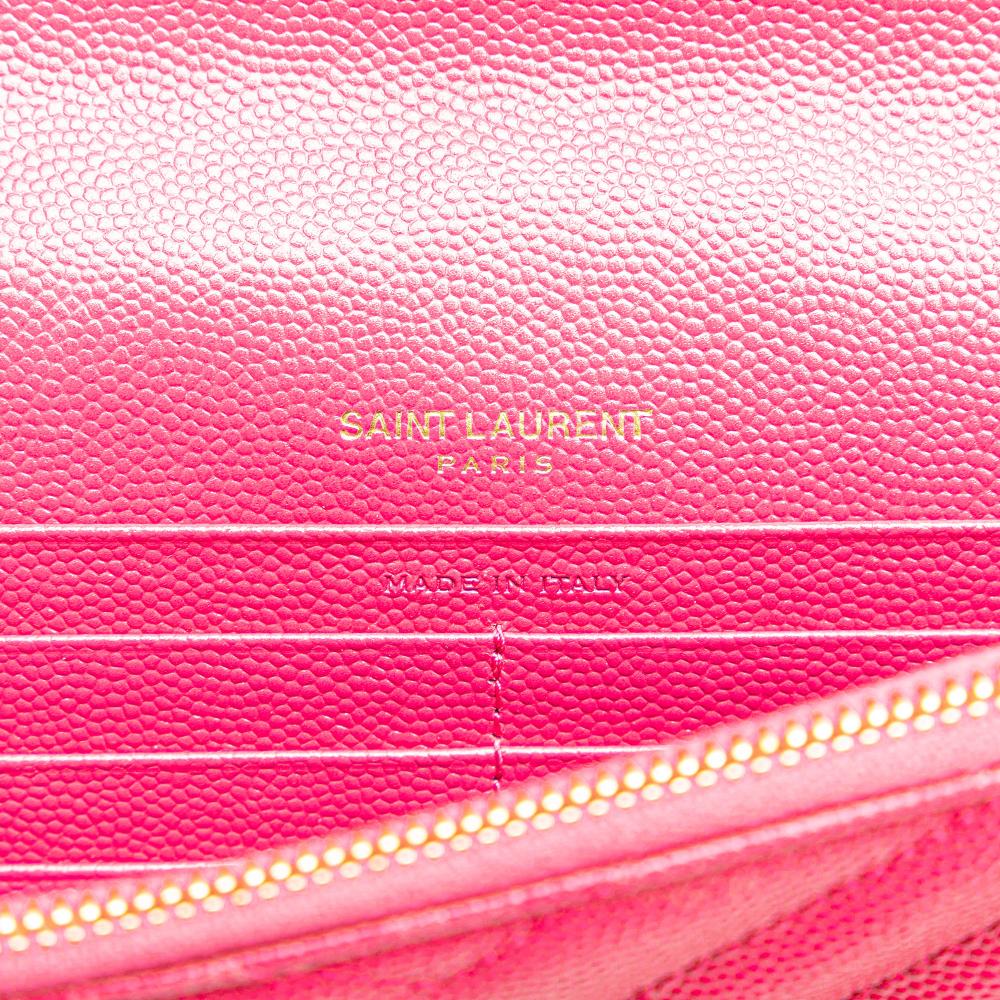 Saint Laurent B Saint Laurent Pink Hot Pink Calf Leather Grain De Poudre Cassandre Envelope Chain Wallet Italy