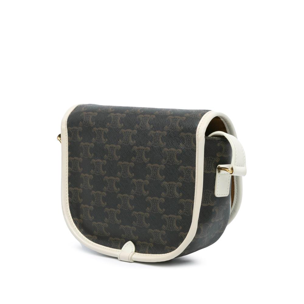 Celine B Celine Brown Dark Brown with White Coated Canvas Fabric Medium Triomphe Folco Crossbody Italy