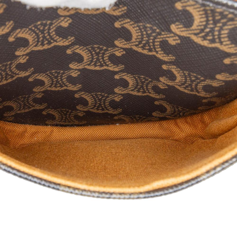 Celine B Celine Brown Dark Brown with White Coated Canvas Fabric Medium Triomphe Folco Crossbody Italy