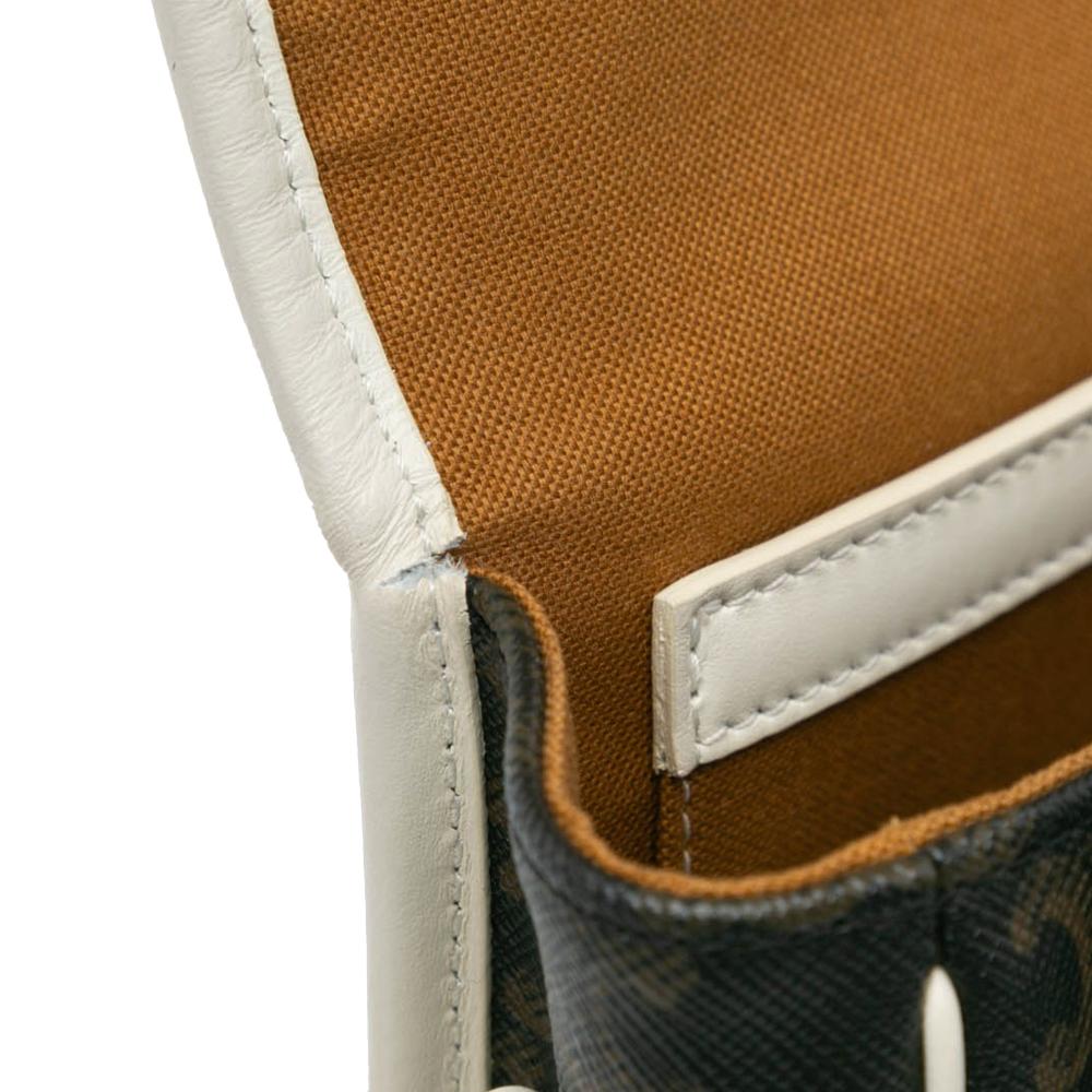 Celine B Celine Brown Dark Brown with White Coated Canvas Fabric Medium Triomphe Folco Crossbody Italy