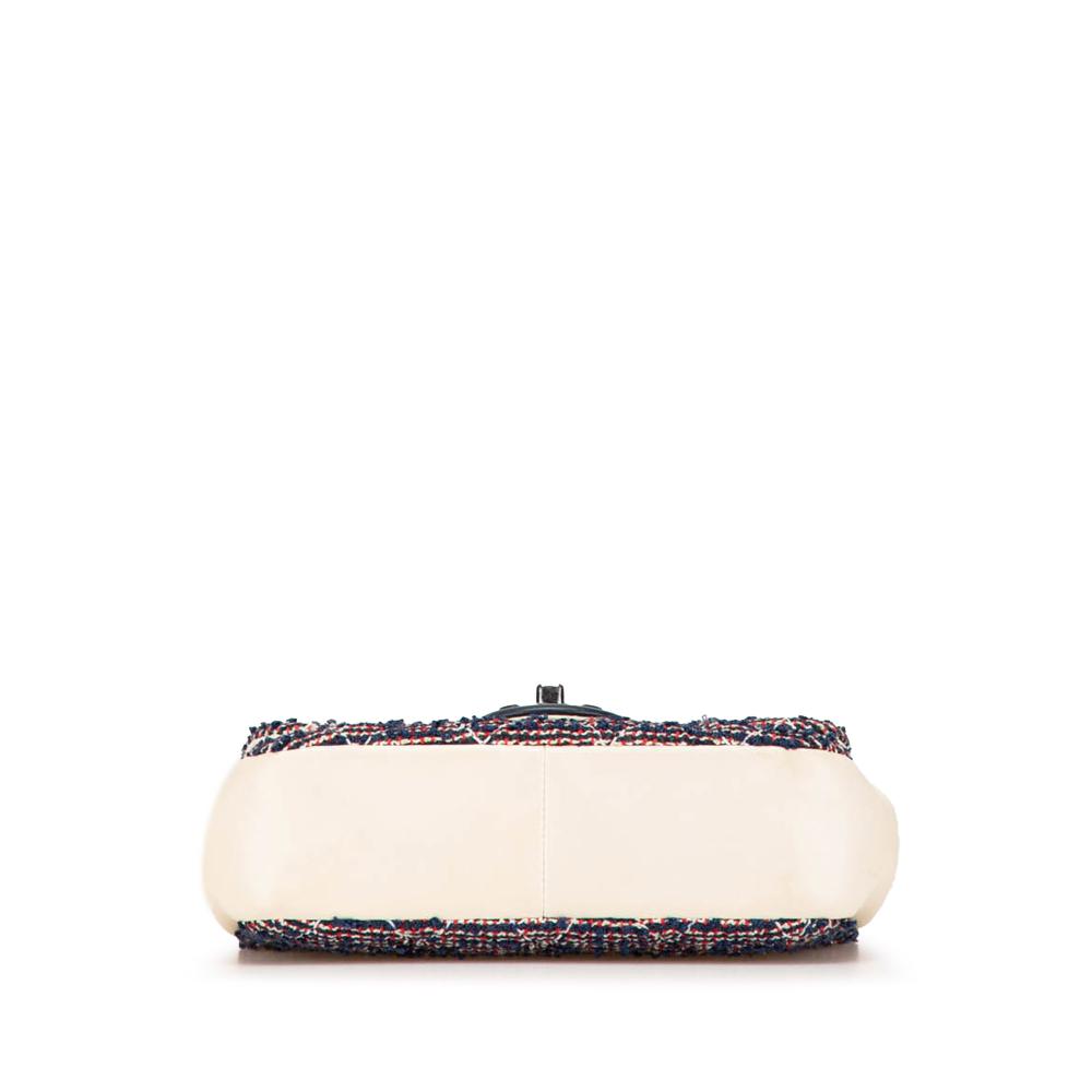 Chanel B Chanel Blue with White Ivory Tweed Fabric Mini Rectangular Single Flap Italy