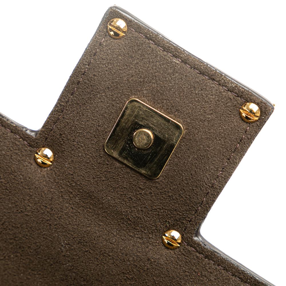 Fendi AB Fendi Brown Beige Calf Leather Crystal Fab Crossbody Italy