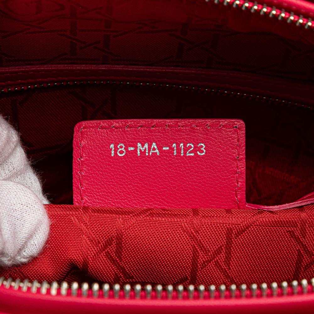 Christian Dior B Dior Pink Lambskin Leather Leather Large Lambskin Cannage Lady Dior Italy