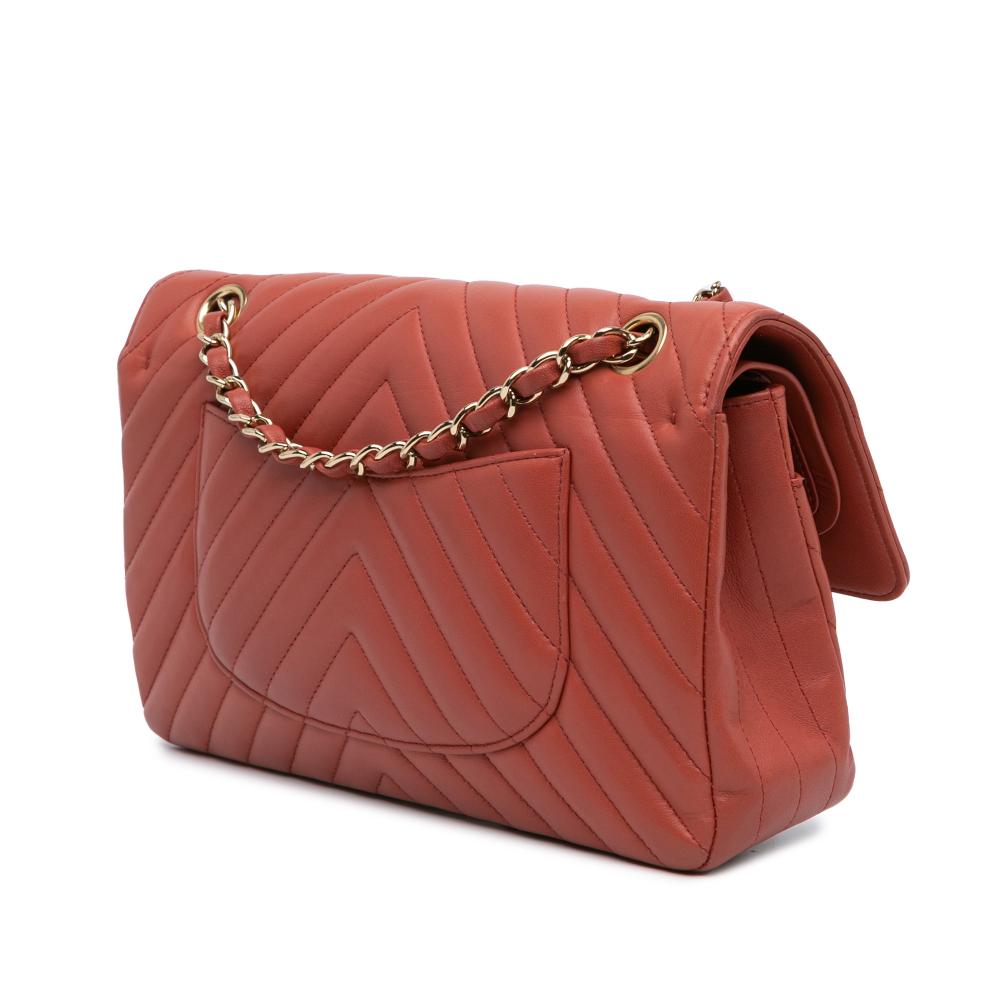 Chanel Orange Medium Classic Chevron Lambskin Double Flap France