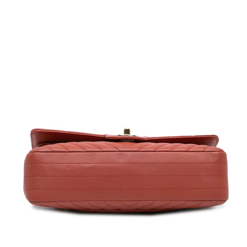 Chanel Orange Medium Classic Chevron Lambskin Double Flap France